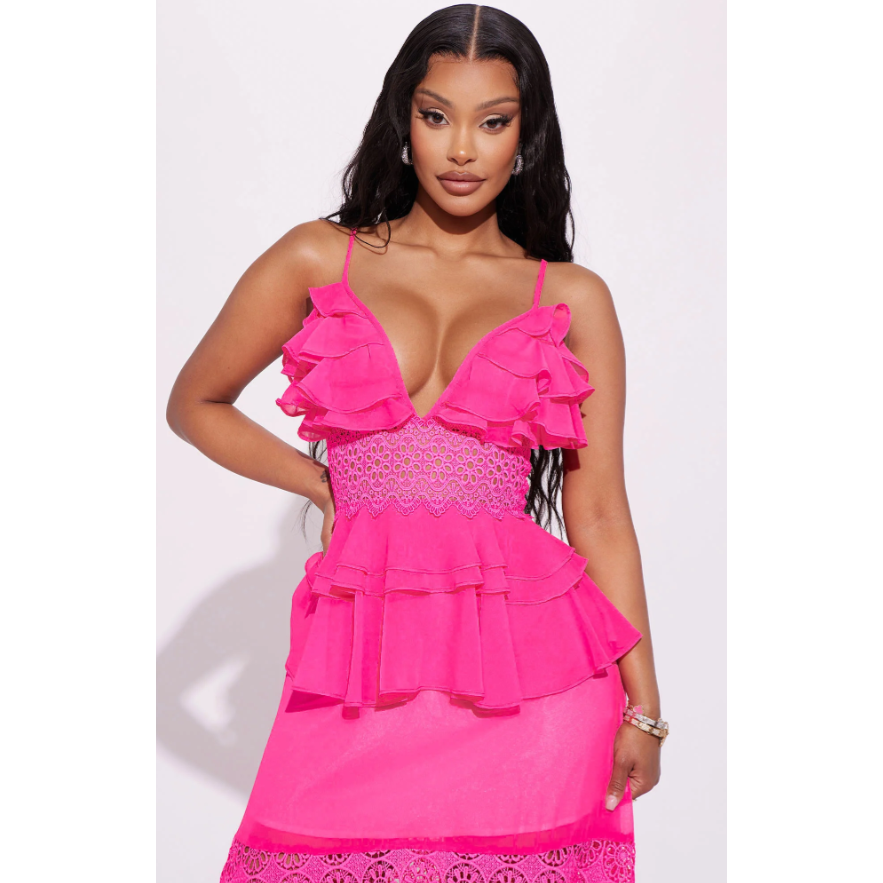 Morocco Ruffle Maxi Dress - Hot Pink