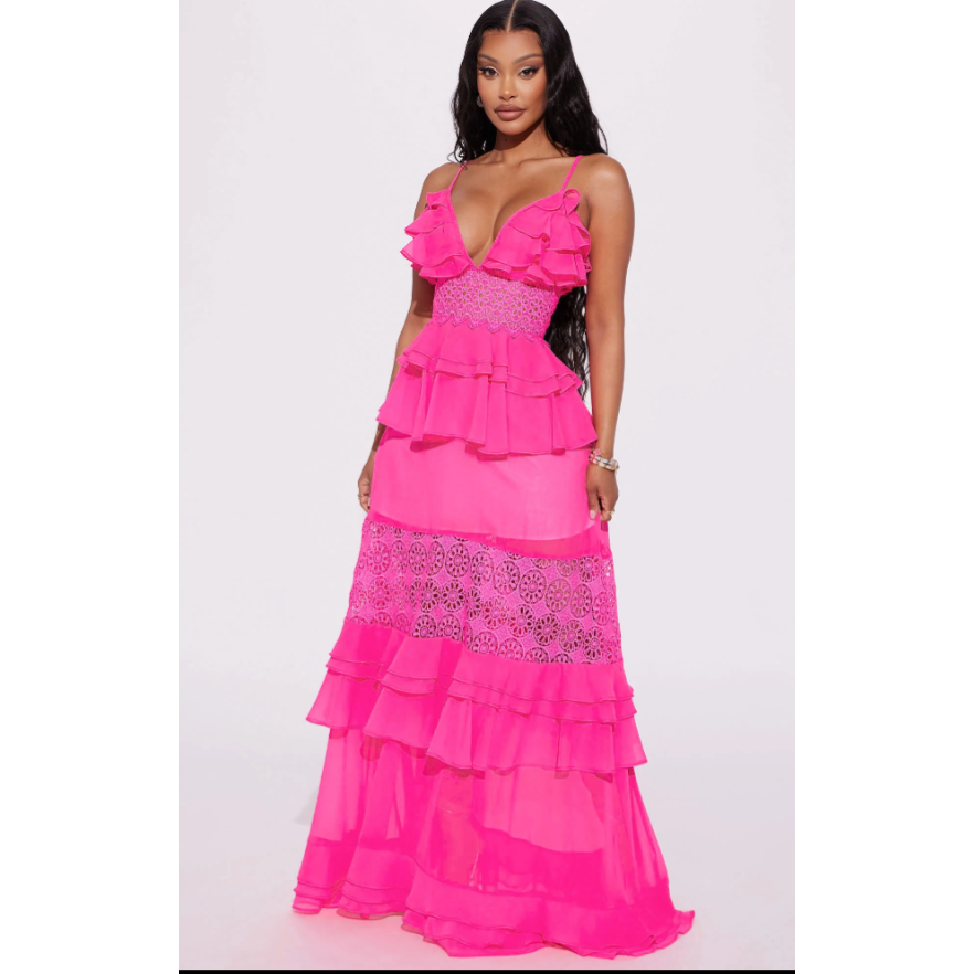 Morocco Ruffle Maxi Dress - Hot Pink