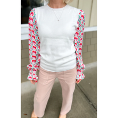 Lavender All In Time Cream White Abstract Sweater