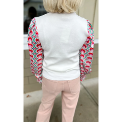 Lavender All In Time Cream White Abstract Sweater