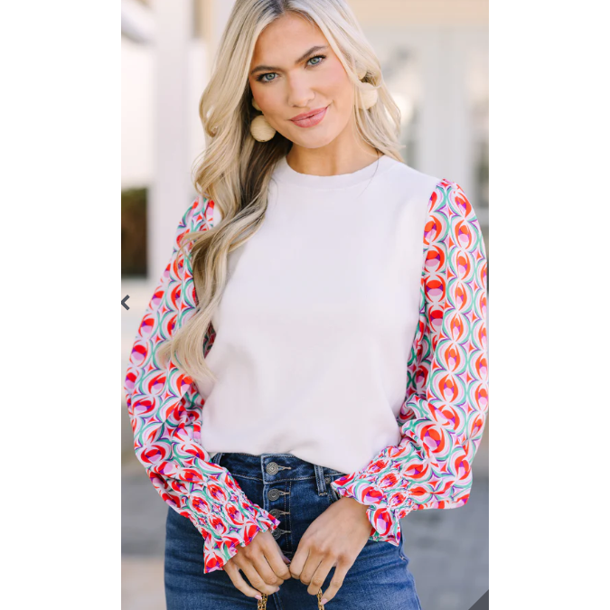 Lavender All In Time Cream White Abstract Sweater
