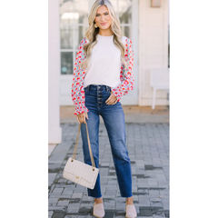 Dark Gray All In Time Cream White Abstract Sweater