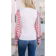 Lavender All In Time Cream White Abstract Sweater