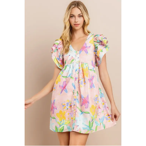 Blush floral Mini Dress Multi Color by TCEC
