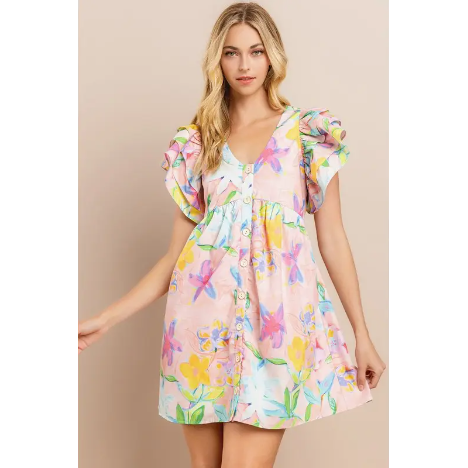 Blush floral Mini Dress Multi Color by TCEC