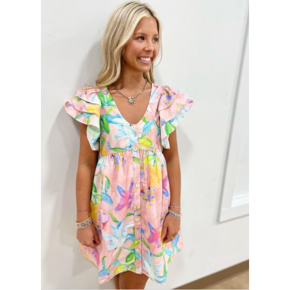 Blush floral Mini Dress Multi Color by TCEC