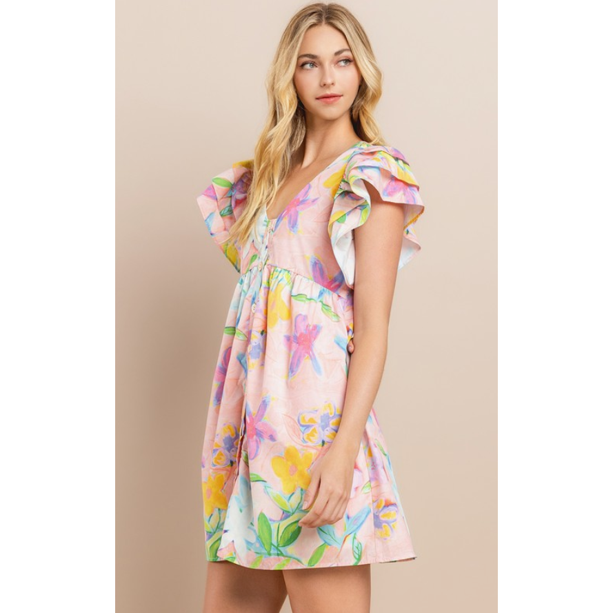 Blush floral Mini Dress Multi Color by TCEC