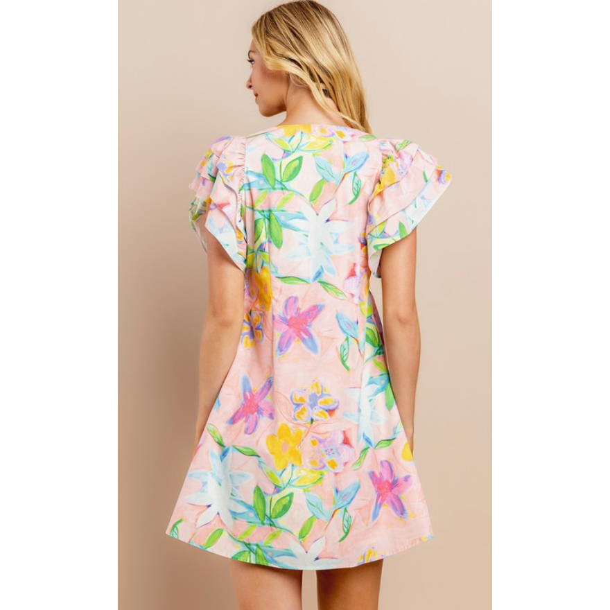 Blush floral Mini Dress Multi Color by TCEC