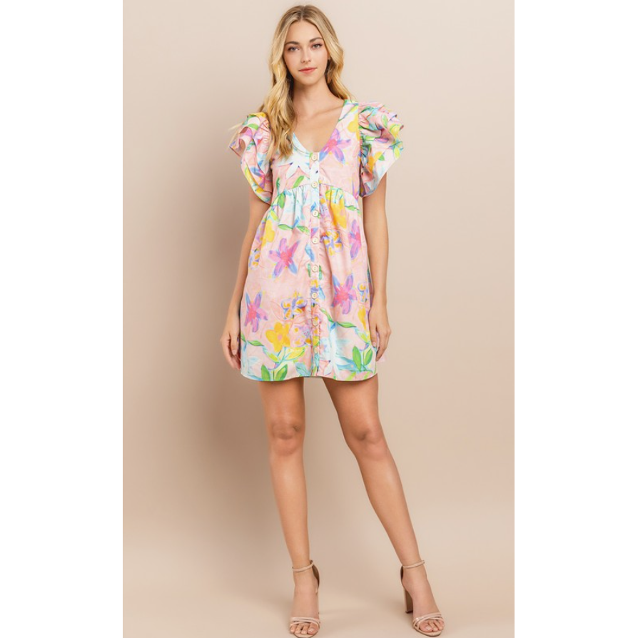 Blush floral Mini Dress Multi Color by TCEC