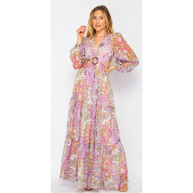 Presley Paisley Floral Chiffon V-Neck Maxi Dress