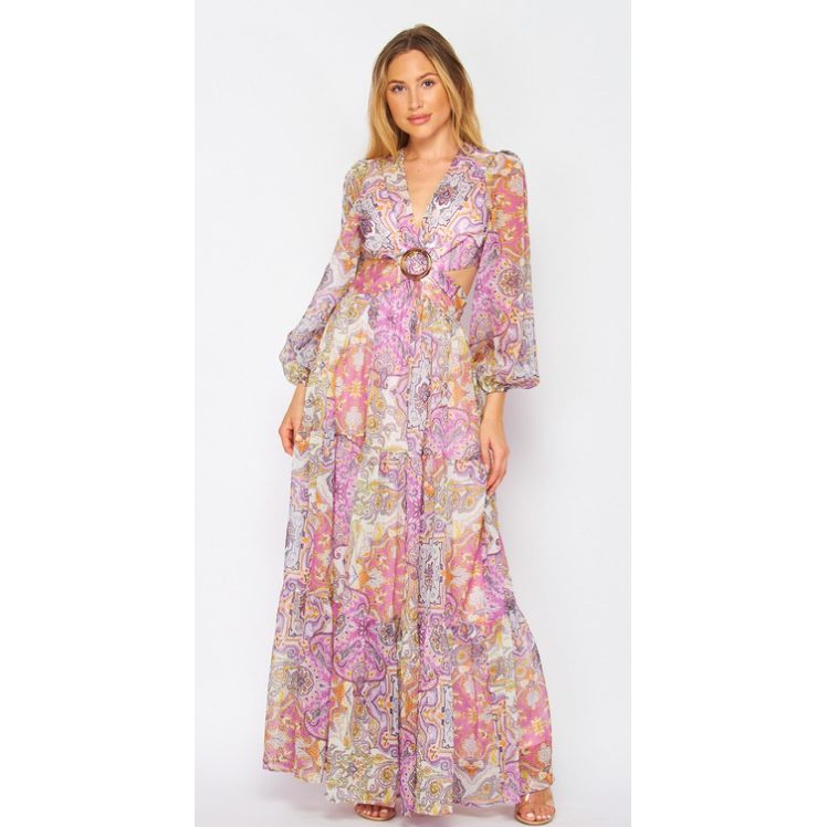 Presley Paisley Floral Chiffon V-Neck Maxi Dress