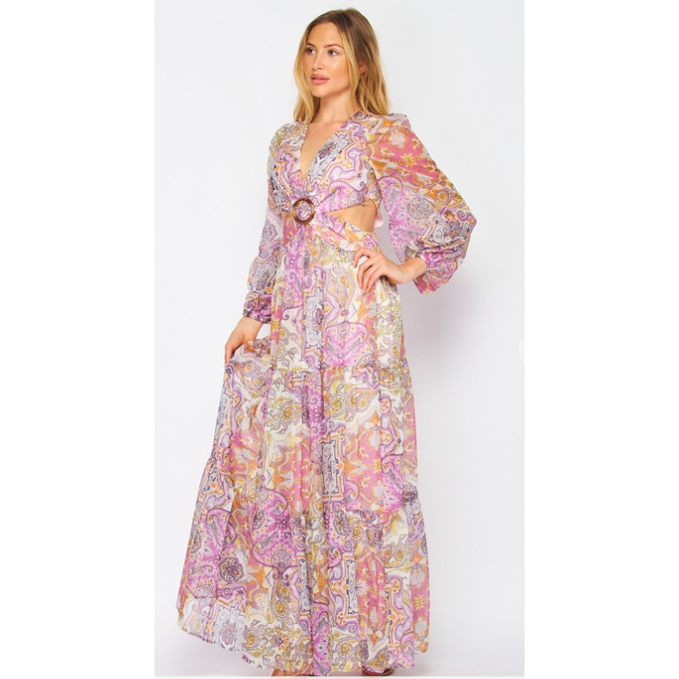 Presley Paisley Floral Chiffon V-Neck Maxi Dress