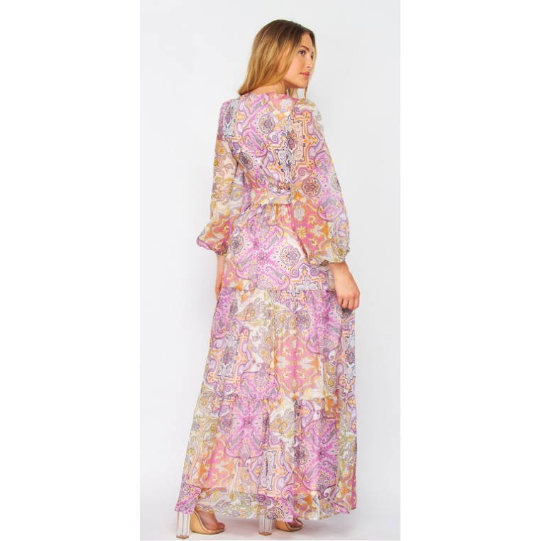 Presley Paisley Floral Chiffon V-Neck Maxi Dress