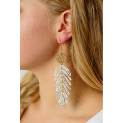 Tan Resin Gold/Pearl Multi Palm Earrings