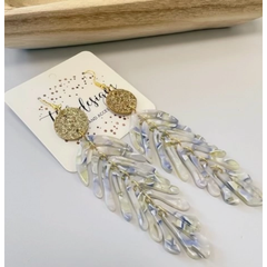 Gray Resin Gold/Pearl Multi Palm Earrings
