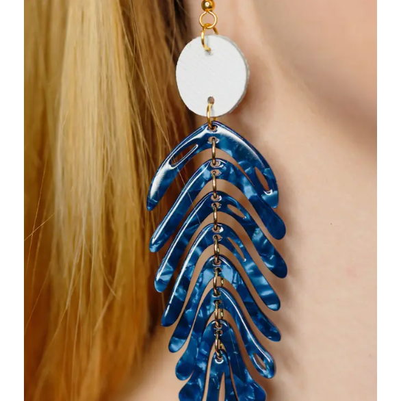 Blue/Pearl  Resin Multi Palm Earrings