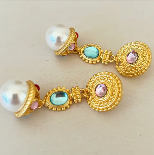 Vintage Rhinestone and Pearl Drop Earrings