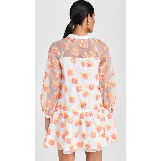 ENGLISH FACTORY Floral Organza Buttoned Mini Dress