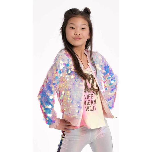 Hannah Banana Girl’s Pink Iridescent Sequin Jacket