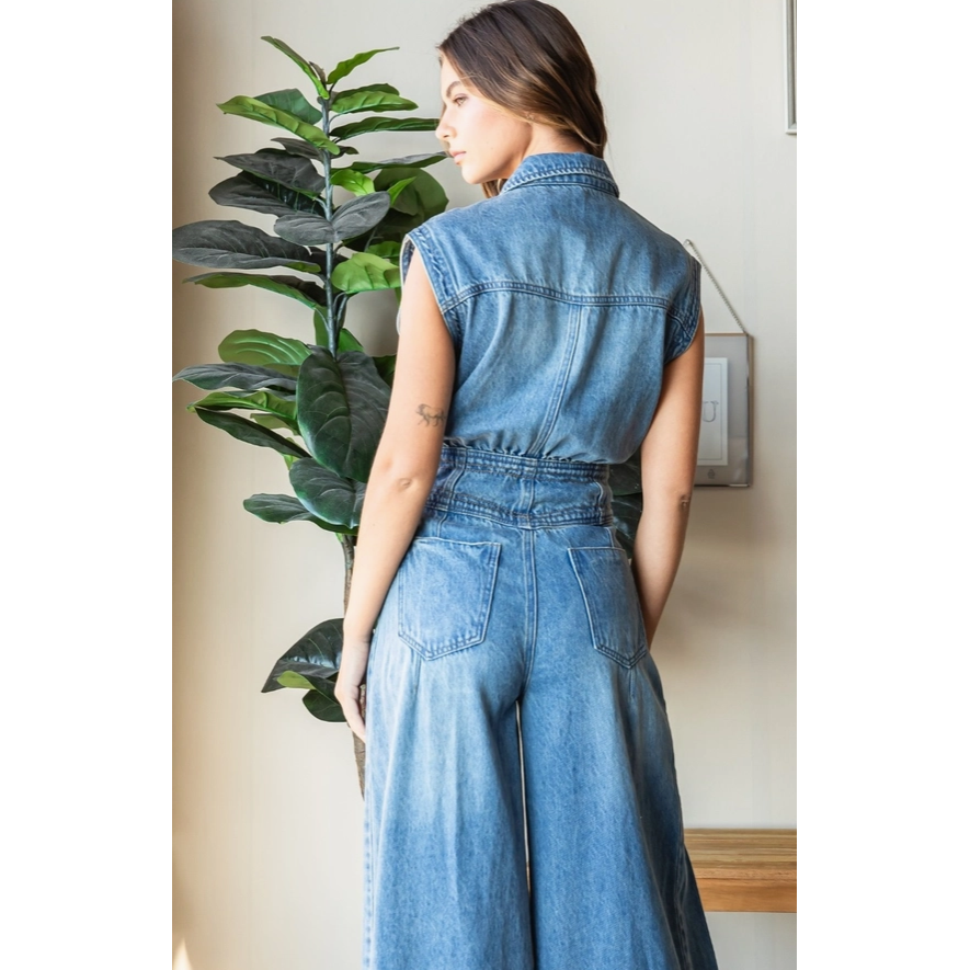 Dany Denim Romper Button Down Denim Jumpsuit/Romper