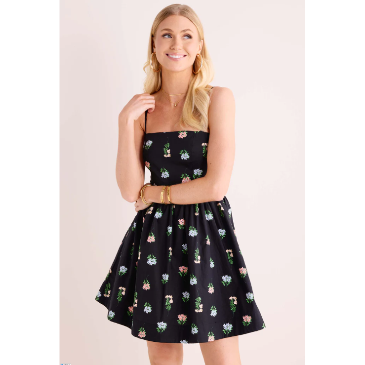 Copain Black Floral Cotton Mini Fit and Flare Dress