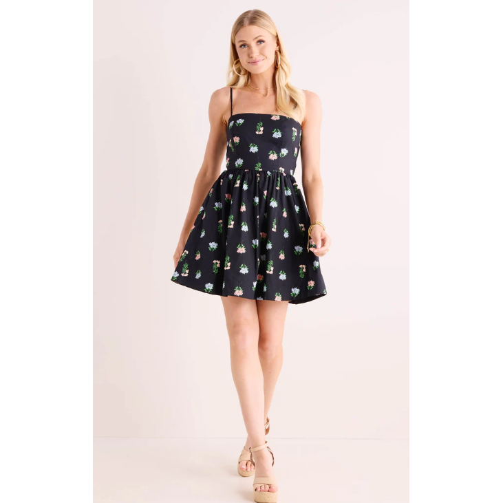 Copain Black Floral Cotton Mini Fit and Flare Dress