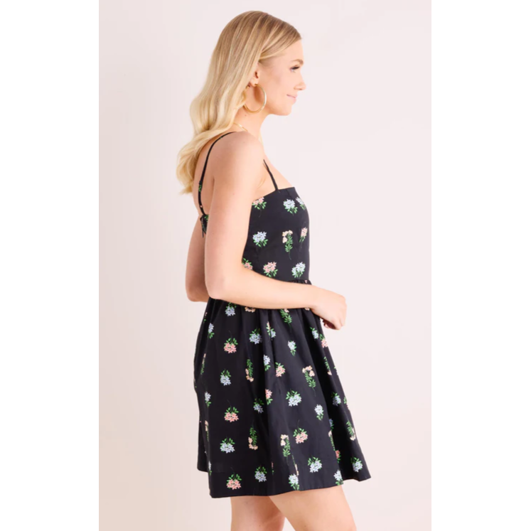 Copain Black Floral Cotton Mini Fit and Flare Dress