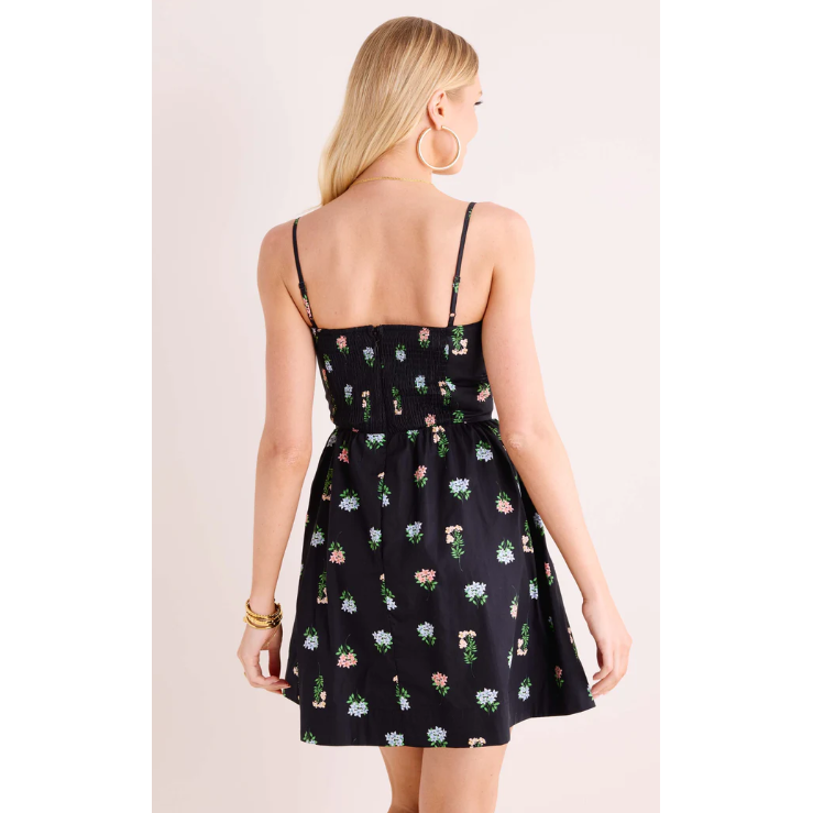 Copain Black Floral Cotton Mini Fit and Flare Dress