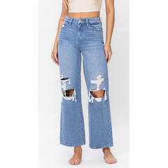 Lavender VERVET High Rise Distressed Wide Leg  Jeans