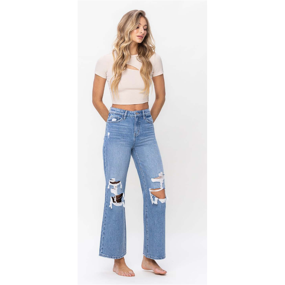 Lavender VERVET High Rise Distressed Wide Leg  Jeans