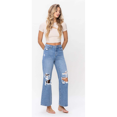 Lavender VERVET High Rise Distressed Wide Leg  Jeans