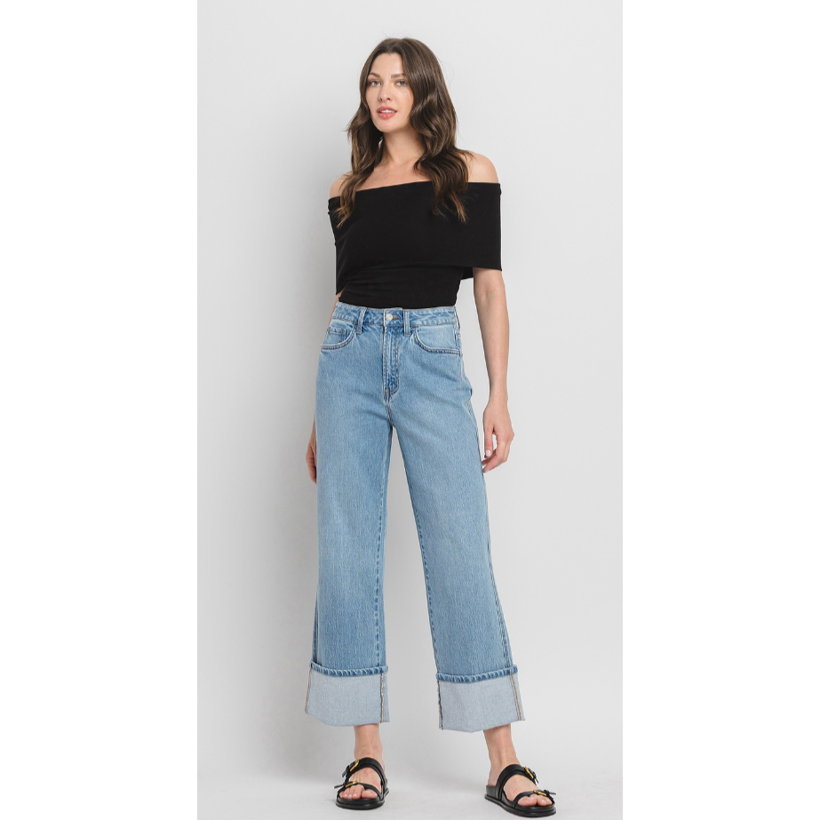 VERVET Super High Rise Cuff Baggy Wide Leg Jeans