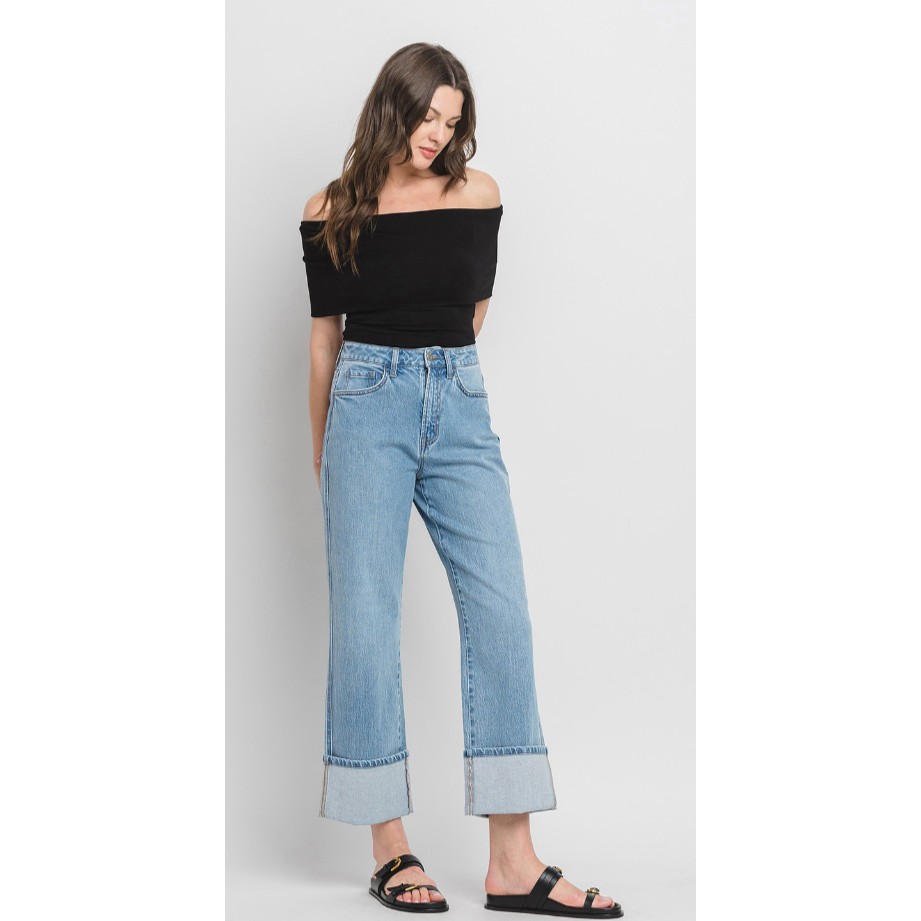 VERVET Super High Rise Cuff Baggy Wide Leg Jeans