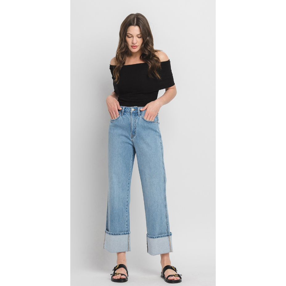 VERVET Super High Rise Cuff Baggy Wide Leg Jeans