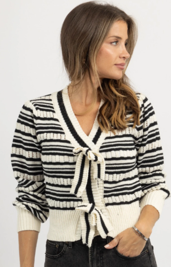 Black & Ivory Double Bow Stripe Cardigan