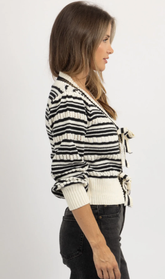 Black & Ivory Double Bow Stripe Cardigan