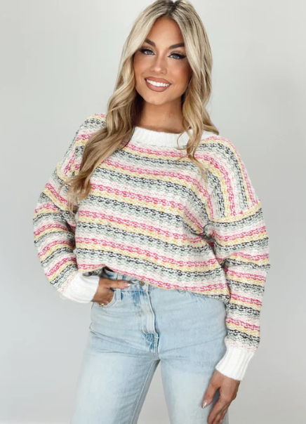 Rainbow Knit Pullover Sweater