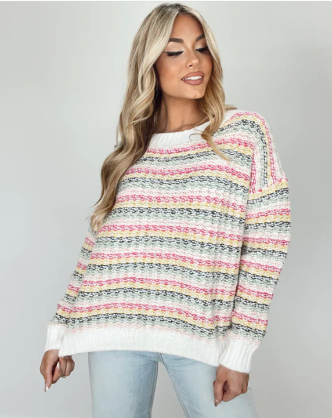 Rainbow Knit Pullover Sweater