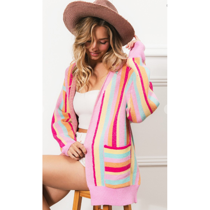 O' So Preppy Pink Stiped Cardigan