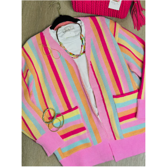 O' So Preppy Pink Stiped Cardigan