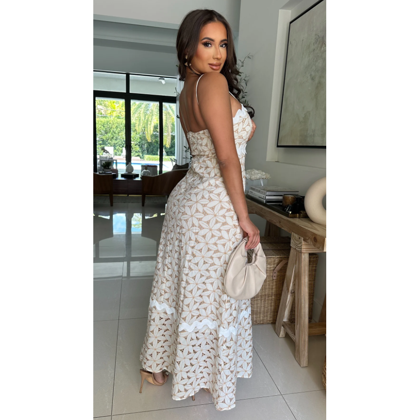 Carmel Lace Floral Eyelet Maxi Dress