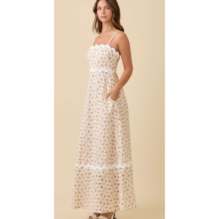 Carmel Lace Floral Eyelet Maxi Dress