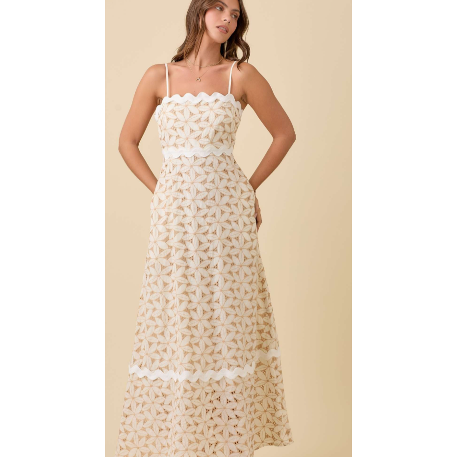 Carmel Lace Floral Eyelet Maxi Dress