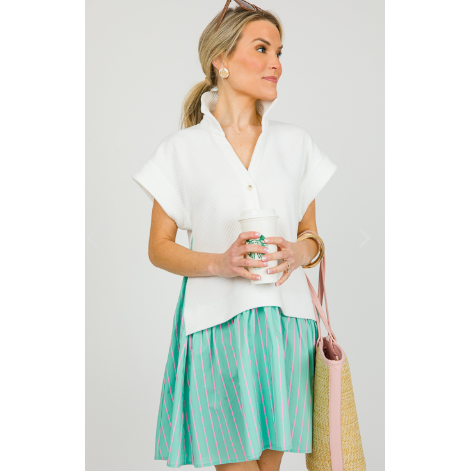 Layered look Stripe Contrast Minidress, Off White