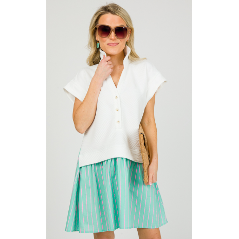 Layered look Stripe Contrast Minidress, Off White