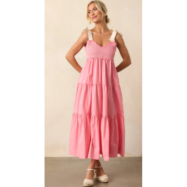 The Felicity Pink Coral Cotton Midi Dress