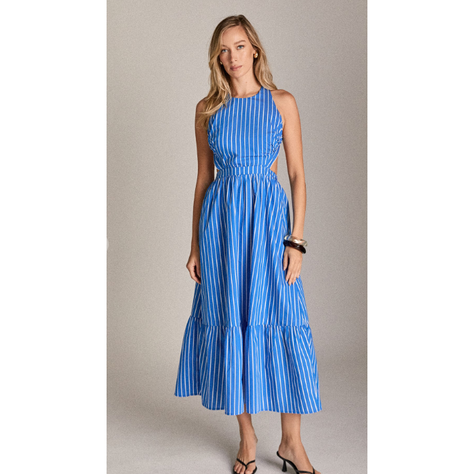 English Factory Blue Striped Midi Dress