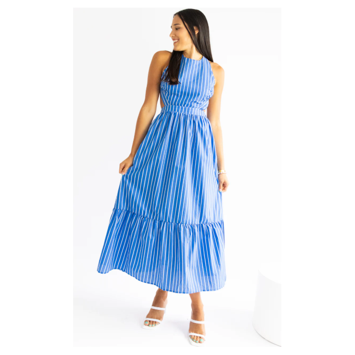 English Factory Blue Striped Midi Dress