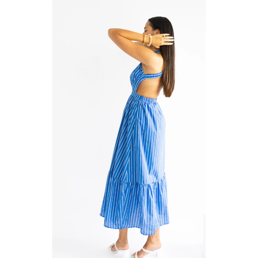 English Factory Blue Striped Midi Dress