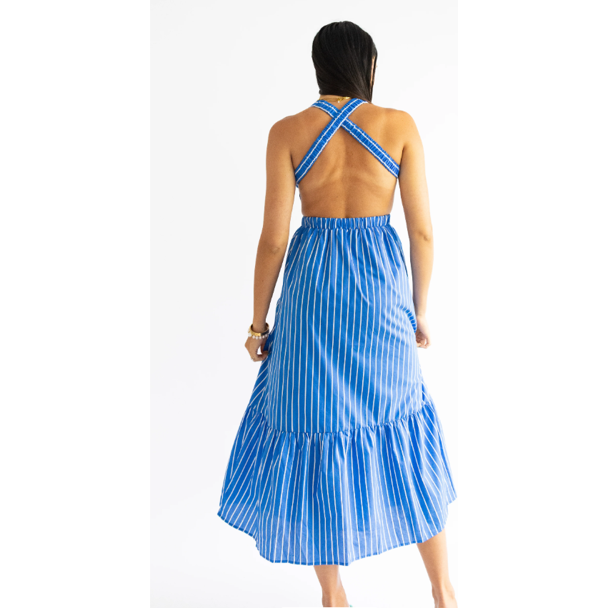 English Factory Blue Striped Midi Dress